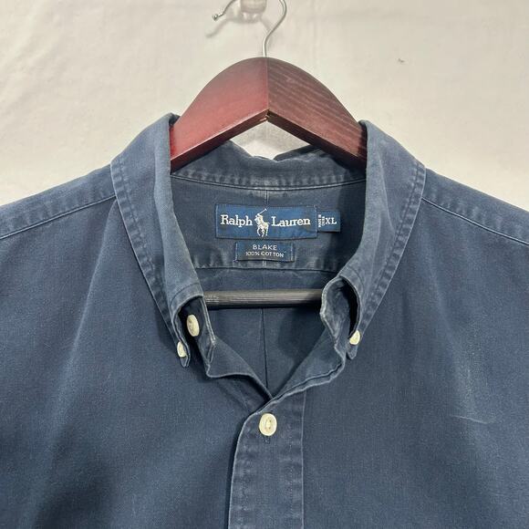 Ralph Lauren Blake Button Up XL Mens VTG Short Sleeve Blue FLAW 100% Cotton - Picture 6 of 12